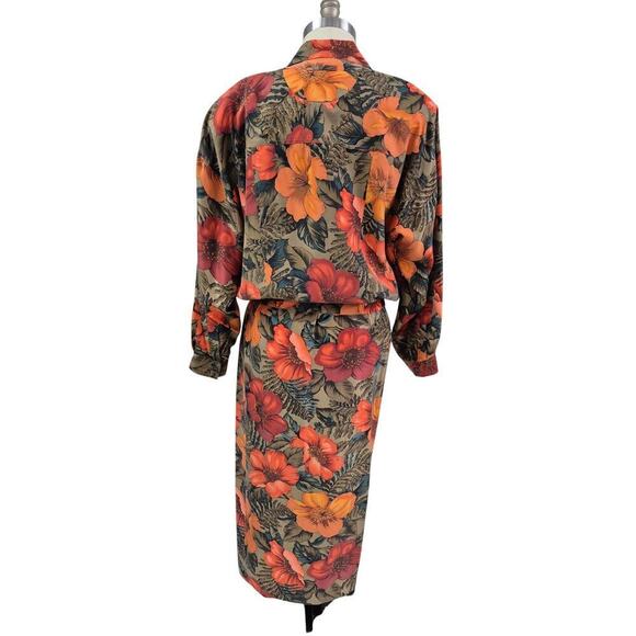 Vintage 80s Rafaella 100% Silk Hawaiian Floral 2PC Skirt Suit Orange Sz M NWOT - Picture 4 of 6